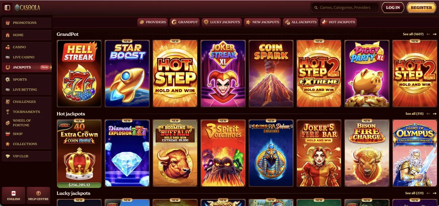 Casoola Casino live network jackpots Grandpot Flare Strike winners
